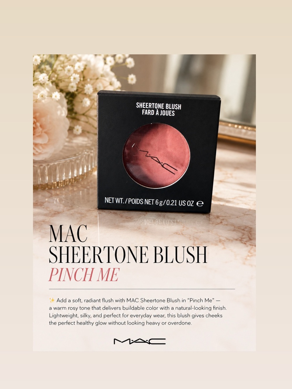 MAC Sheertone Blush "Pinch Me" – Warm Rosy Pink